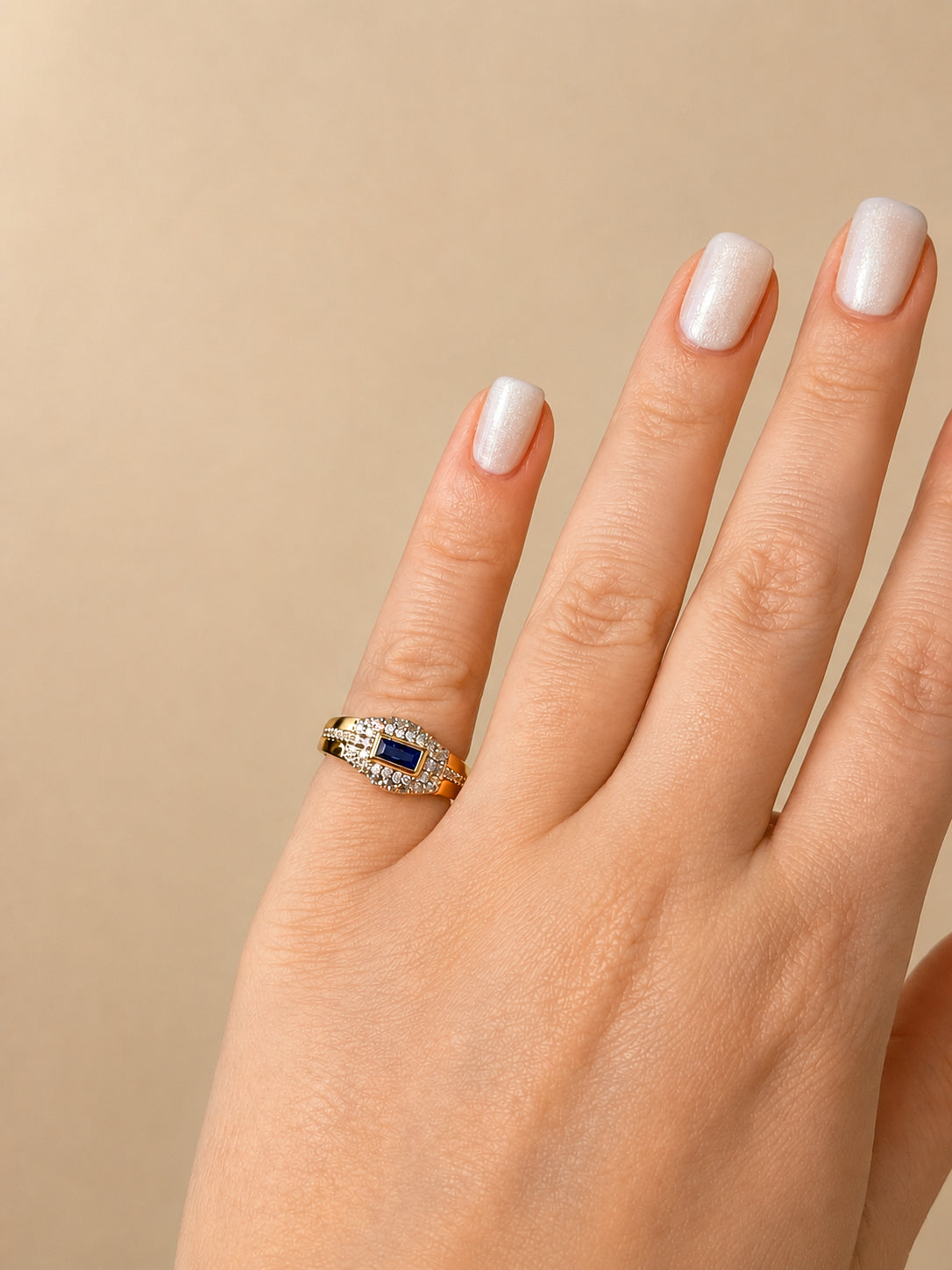 Mavi Taşlı Gold Pinky Yüzük