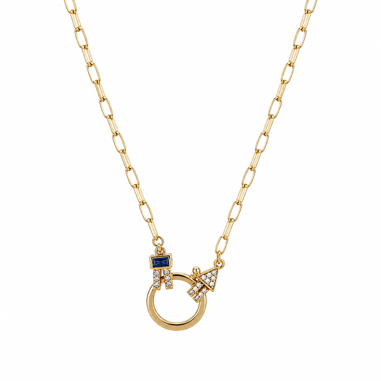 Lacivert Taşlı Gold Kolye