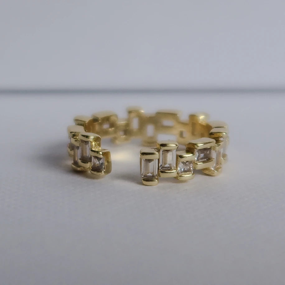 Kare + Baget Taşlı Gold Tamtur Yüzük
