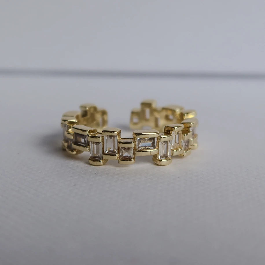 Kare + Baget Taşlı Gold Tamtur Yüzük
