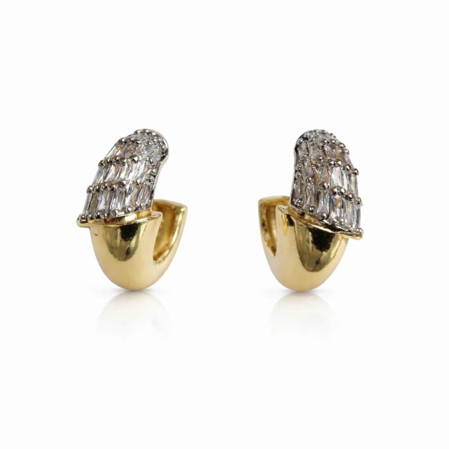 Silver + Gold Baget Taşlı Küpe