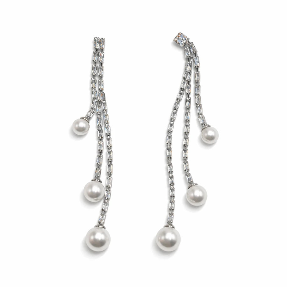 İncili Sallantılı Taşlı Silver Küpe
