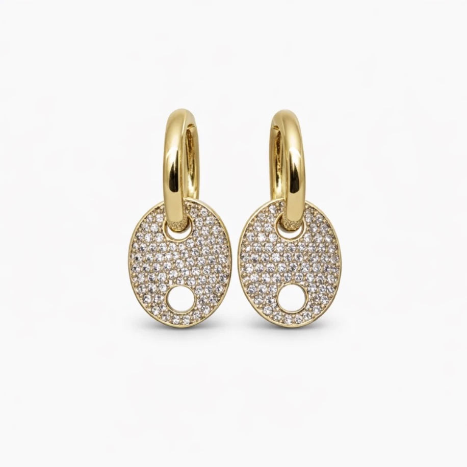Piggy Taşlı Gold + Silver Küpe